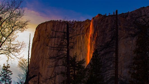 A Rare Phenomenon Transforms Yosemite's Firefall Into A Beautiful Glowing Spectacle This February