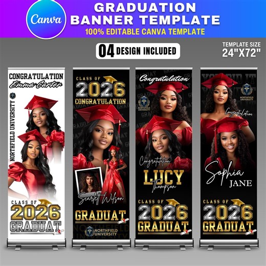 4x Graduation Banner Canva Editable Template | Graduation Banner for Graduation Parties | Class of 2026 Celebration | Large Format Grad Sign - Etsy