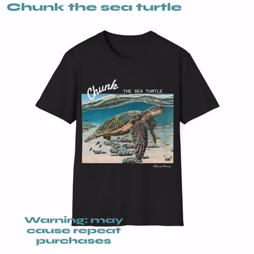 Claire Marie - Artist on Instagram: "I love seeing my artwork that once lived on a board now being worn and enjoyed in a whole new way. This design has become my most popular t-shirt, but it actually began its life as part of one of my custom painted surfboards. If you’re drawn to ocean energy, sea turtles and art with a story behind it, Chunk might be your match ✨ Warning - One might not be enough! 🤙 Available now in my online gallery - https://gallery.clairemarieartist.com/collections/merch �