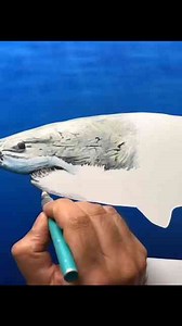 Hyper realistic great white shark drawing in extreme detail