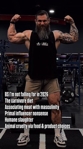 Buffoonery I’m not falling for in 2026: 👉 The carnivore diet. No, we’re not carnivores. We never were. We evolved as opportunistic omnivores. 👉 Associating meat with masculinity. No, there’s nothing masculine about clogging your arteries, which can lead to heart disease and an increased likelihood of erectile dysfunction. 👉 Taking anything seriously from someone with “Primal” in their profile. 🙄 👉 Animal cruelty. Simply put, meat, dairy, fur, and leather all equate to animal exploitation, s