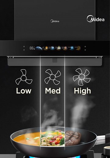 Midea Cooker Hood hadir dengan 4 mode hisap: Low, Mid, High, hingga Turbo! Dengan daya hisap 1200 m³/h, asap langsung hilang sebelum menyebar. Ditambah fitur hands-free, auto clean, dan bisa dikontrol via smartphone. This is not just a hood, this is Midea. Get yours now! #MideaIndonesia #MideaKitchenDuo #UpgradeYourKitchenGame