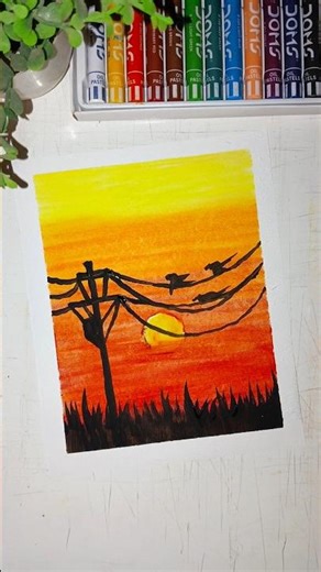 🌅 Easy Sunset Scenery Drawing | Oil Pastel Art #shorts