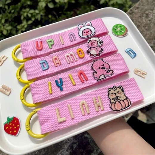 Custom Embroidered Name Keychain, Fabric Key Fob, Personalized Character Bag Accessory - Etsy