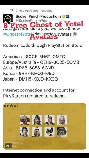 Download these 8 FREE Ghost of Yotei Avatars NOW!