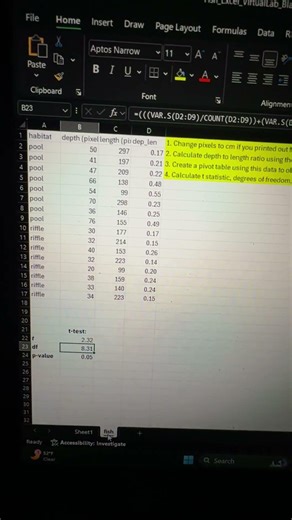 Show your excel analysis fish lab
