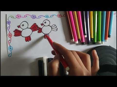 How to Draw Two Cute Flying Birds Step by Step | Easy Animal Drawing for Kids