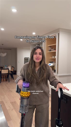 Dyson V15 vs Tineco Floor One S5 🧹✨ I love the Dyson because it’s lightweight and super easy to use 🙌 The Tineco is a cool idea with its wet mop, but if you’re not cleaning every crevice, it can smell and even grow mold 😬 More work than it’s worth for me! #cleaningtiktok #dyson #tinecos5 #homerenovation #homecleaning