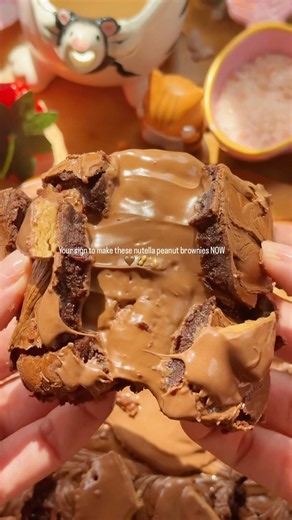 Fudgiest Nutella Peanut Brownies Ever 🤎 #baking #brownie #peanut #nutella