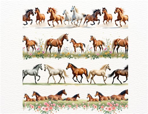 Seamless Horse Border Clipart | Horses Continuous Border PNG | Steppe Horse Clipart for Printing, Scrapbooking & Digital Design - Etsy