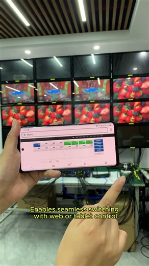 8×8 modular matrix, supporting 4K, fiber/HDBaseT, audio embedding, and seamless web/tablet control.