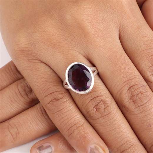 African Amethyst Gemstone Silver Ring, 925 Sterling Silver Unique Partywear Ring, Handmade Women Jewelry, February Birthstone, Gift for Her - Etsy