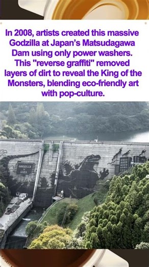 Massive Godzilla Art Power Washed onto Japanese Dam!