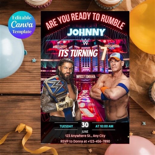 WWE Birthday Invitation Template| Wrestling Party Invite |john Cena Roman Reigns Editable Digital Invitation| Digital Download - Etsy UK