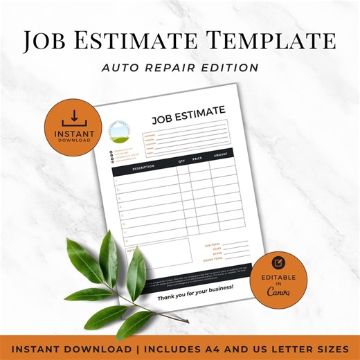 Auto Repair Estimate Template, Printable Mechanic Job Quote Form for Car Repairs and Maintenance, Editable Canva Template - Etsy