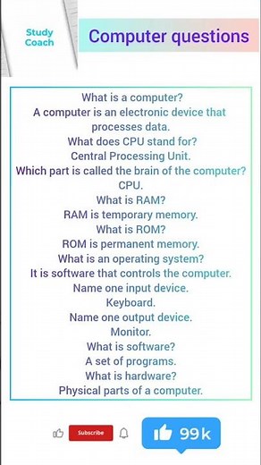 Computer questions with answer | Computer questions | wonderful computer questions |@STUDYCOACH6701