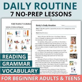Beginner Adult ESL Grammar Lesson Vocabulary Bundle Teach English Daily Routine