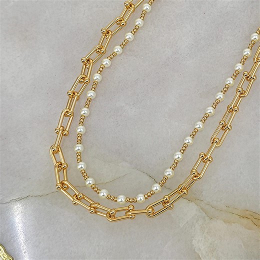 Multi Way Pearl Chain Necklace, Gold Plated Layered Necklace, Modern Everyday Jewelry - Etsy