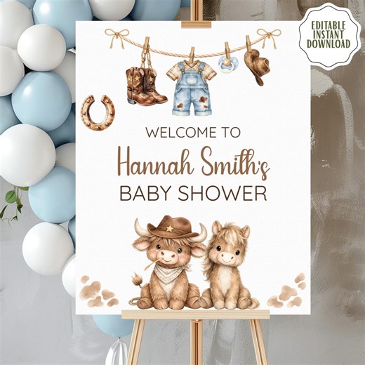 Cowboy Baby Shower Welcome Sign, Little Cowboy Western Theme, Editable Farm Baby Shower Decor - Etsy