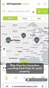 🚀 Explore PiN's latest update! 📱 Our enhanced navigation lets you seamlessly switch between interactive Map View, Card View, and detailed List View. Plus, enjoy uninterrupted searches with our always-accessible search bar. Dive into a smoother, more intuitive property search experience today! 🌐✨ #PiNUpdate #RealEstateTech #MobileInvesting | Connected Investors