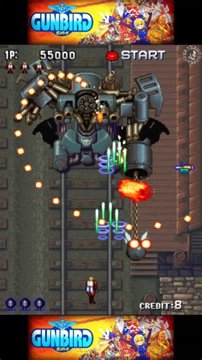 Gunbird - Arcade - Ash - Stage 1 Gunbird (ガンバード) is a vertically scrolling shooter developed by Psikyo and released as an arcade video game in 1994. In the US, it was published by Jaleco. It has been re-released multiple times, including on the Sega Saturn, PlayStation, Steam, Nintendo Switch, PlayStation 4 and Xbox One. When originally localized outside Japan by XS Games, Gunbird was retitled Mobile Light Force. The game was followed by Gunbird 2 in 1998 and was included in Gunbird Special Edit