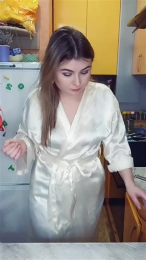 Casual Kitchen Demonstration in Satin Robe