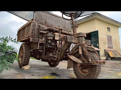 Fully restored homemade three-wheeled agricultural vehicles - Restoration of antique dump trucks