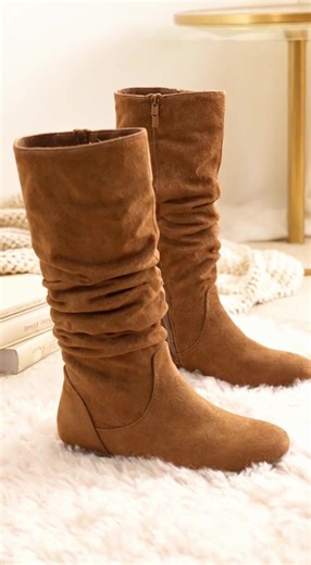 Tan Suede Slouchy Knee High Boots for Fall