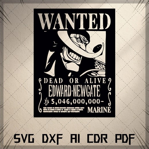 Edward Newgate Wanted Poster Svg - Whitebeard Anime Vector Cut File - One Piece Manga Line Art for Cricut & Silhouette Laser Engraving - Etsy