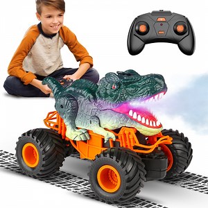 Beefunni Remote Control Dinosaur Cars for Boys, 2.4Ghz RC Dinosaur Toys Truck for Toddlers, Electric RC Car Toys with Light & Sound Spray Function for 3 4 5 6 7 8 Year olds Kids Boys Birthday Gift