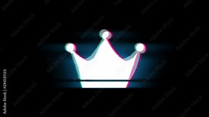 Queen Royalty Crown Symbol on Glitch Led Screen Retro Vintage Display Animation 4K Animation Seamless Loop Alpha Channel.