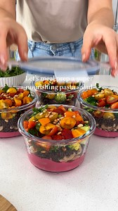 Recipe in the comments! Thanks for watching 💕 please subscribe for more easy, healthy plant-based recipes! This easy Pasta Salad Meal Prep with Beetroot Tahini Dressing turned out insanely delicious, with 27 g of protein and 17 g of fiber. Along with some healthy fats from the pine nuts and tahini, it is also very satiating, making it the perfect lunch to take to work or school. It would also make a wonderful addition to your next potluck, tossed in a large bowl. Ingredients: - wholemeal pasta 