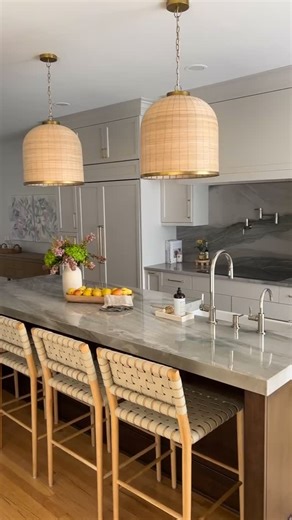 Delphinium Design on Instagram: "Mornings in our #BulafulHome kitchen ☀️☕️😌 Charlotte Interior Designer | Charlotte Interior Design | Charlotte Kitchens | Transitional Kitchens | Kitchen Island Design | Kitchen Remodel"