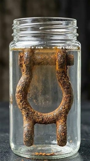 Watch this heavily rusted steel padlock undergo an incredible restoration inside a clear glass jar.