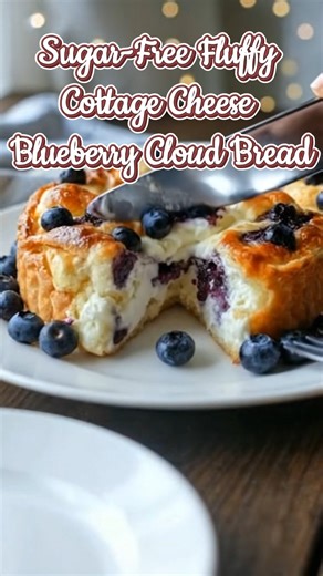 Sugar-Free Fluffy Cottage Cheese Blueberry Cloud Bread ☁️🫐 This Sugar-Free Fluffy Cottage Cheese Blueberry Cloud Bread is light as air, softly golden, and filled with juicy blueberries in every bite. It’s pillowy, slightly creamy, and feels like a little dessert cloud that just happens to be low-carb. Save this one for later and tag a friend who loves healthier sweet treats 💙 Yield: 6 fluffy cloud breads Ingredients: • 3 large eggs, separated • ½ cup cottage cheese, blended until completely sm