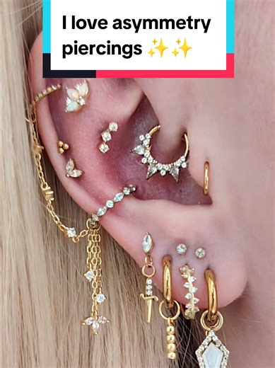 I've always wanted asymmetrical ear piercings, as I love to create different ear styling on each ear, it is so much fun! ✨ #piercingtok #earpiercing #piercings #daith #fyp