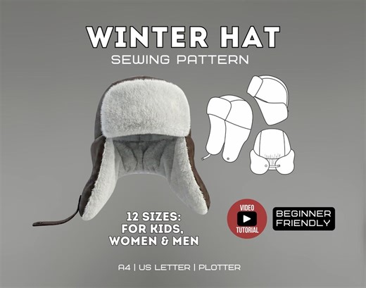 Trapper Hat Sewing Pattern PDF / Ushanka Hat / Adult & Kids Sizes 42-64 / Video Tutorial Included - Etsy