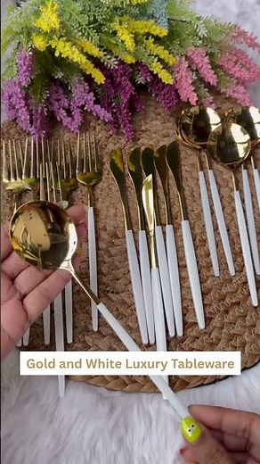 🍽️ Elegant 18-Piece Cutlery Set | Gold & White Flatware
