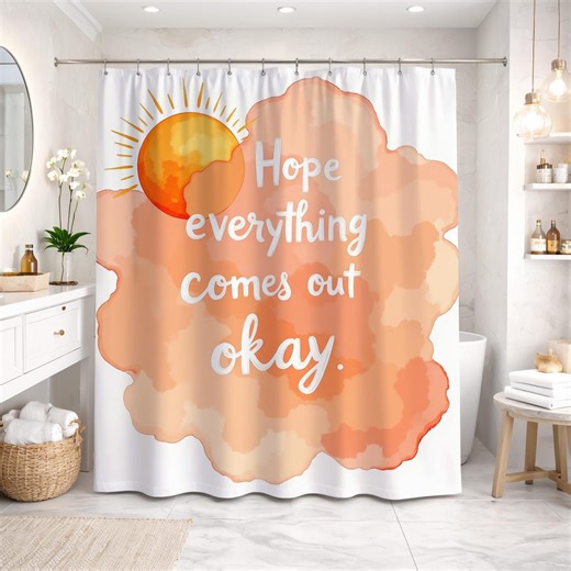 Funny Shower Curtain Motivational Watercolor Quote Peach Sun White Boho Bathroom Decor - Etsy