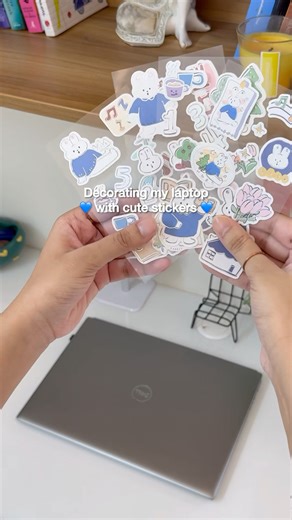 Decorating my laptop ;) 💙 #aestheticsetup #aesthetic #laptop #stickers #kawaiihaul #decor #cute