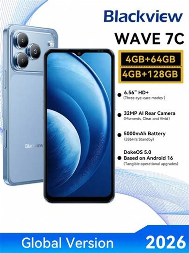 WAVE 7C Unlocked Smartphone, Android 16, 5000mAh Battery, 13MP+32MP Dual Camera, Side Shortcut Key, Octa-Core Processor (4+8 Expanded)GB+64GB/128GB/Max 1TB Storage, 6.56" HD+ Display, 3 Card Slots, 4G Dual SIM Dual Standby, Charger Not Included | SHEIN