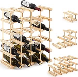 Juexica 2 Pcs 12 Bottles Wooden Wine Rack Stackable Modular Storage Racks DIY Assembly Wine Bottle Holder for Inside Cabinet Countertop Cellar Racks(2 Pack)