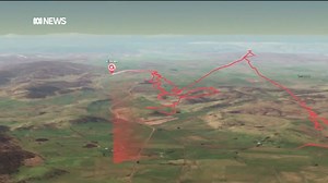 Spend five hours flying with an endangered Tasmanian wedge-tailed eagle, squished into a two-minute animation. "Ethan" took-off at 9:00am, flew 223.5 kilometres around the Midlands, and landed at 2:00pm. Join him via the six-second GPS data, showing how he moves between thermals to travel in the most energy-efficient way. Supplied: Dr James Pay UTAS | ABC Hobart