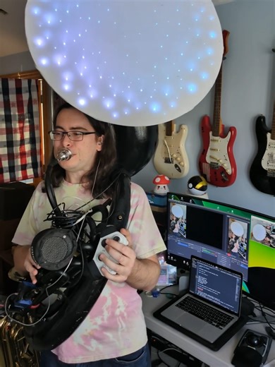 now have the whole rig attached to the sousa! @minirigs @raspberry_pi #rnbo #maxmsp @zoom @smallrig.global @xbox #teensy @connselmer #sousaphone