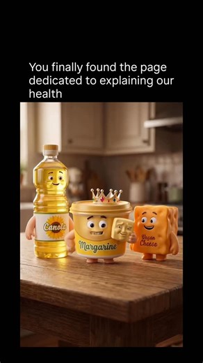 Explaining Our Health on Instagram: "Margarine was originally created as a cheap butter substitute, but many versions are made from highly processed vegetable oils. During processing, these oils can form trans fats or oxidized fats, which interfere with healthy cholesterol balance—raising LDL (“bad”) cholesterol while lowering HDL (“good”) cholesterol. Even “trans-fat-free” labels can be misleading, since small amounts are still allowed per serving and can add up quickly in the body. Canola oil 