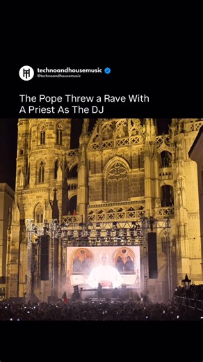 A 14th century Cathedral came to life 🏛️ Padre Guilherme, a priest turned DJ, threw a rave in front of St. Elizabeth cathedral in Košice, Slovakia to celebrate the 75th birthday of Archbishop Bernard Bober. The event received the blessings of Pope Leo XIV, creating a unique cultural moment in Slovakia’s largest church square with lasers, projection mapping, and a dynamic melodic techno set. | Techno & House Music