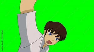 2d animated character of Group fights and beatings in school, punching and kicking in head and face, boy who beat everyone punished himself . in green screen background chroma key. Stock Video