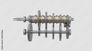 Main Shaft and Counter Shaft in the Gearbox, Synchromesh Gearbox 3D Render, Synchromesh Gearbox, Functioning of Car Gearbox