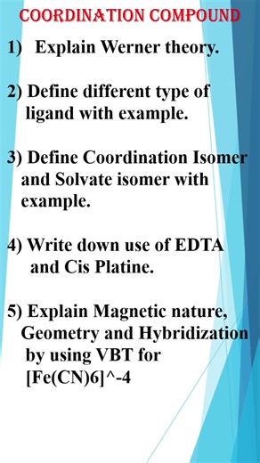 Coordination compound #Imp. Questions #viralvideo #trendingshorts