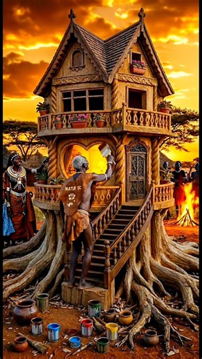 Uncle Builds House Inside Tree Log 🌳🏡🪵✨#WoodenHouse #TreeLogHouse #WoodArt #Craftsmanship